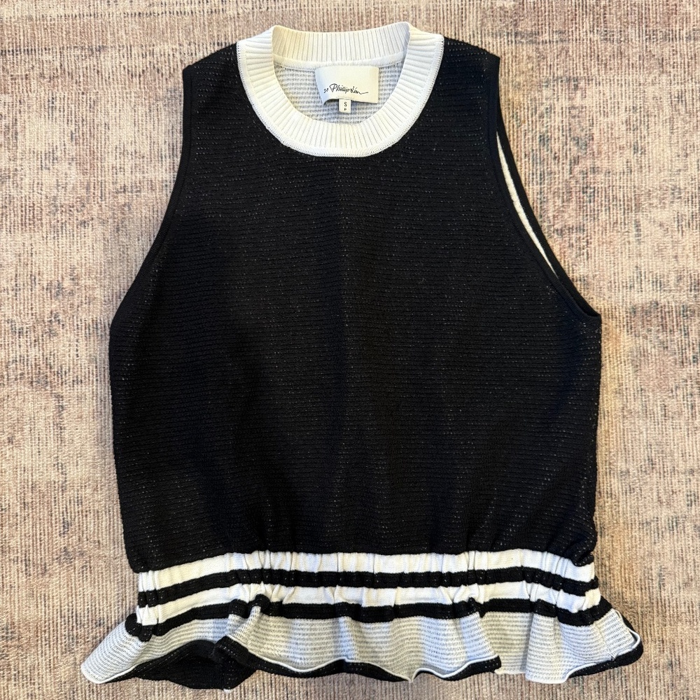 Phillip Lim black and white knit vest with ruffle size Small p